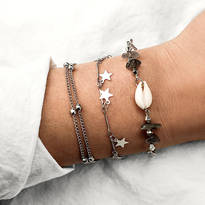 3 шт./компл. богемный геометрический браслет из пентакли натурального камня