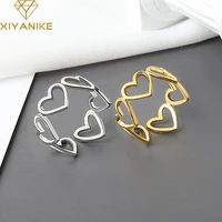 xiyanike silver color hollow love heart connection ring female fashion trend light luxury index finger romantic jewelry