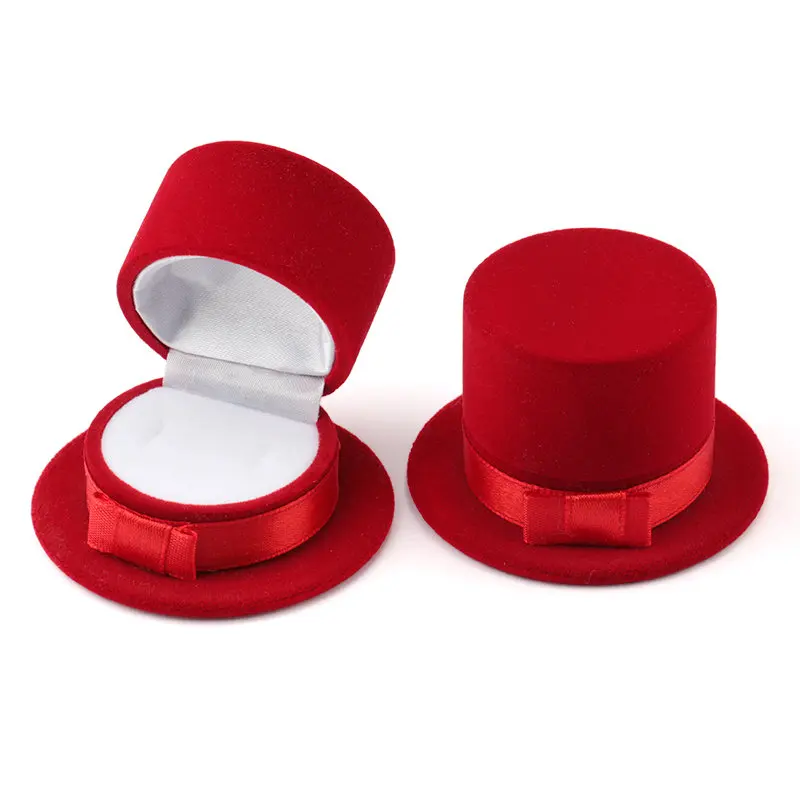 hat-red 1 шт. прекрасный бархатный контейнер для ювелирных изделий коробка для свадебных колец для сережек Ожерелье Браслет Дисплей Подарочная коробка держатель 16 стилей - Цвет: hat-red