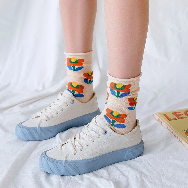 Цветок в Корейском стиле носки с изображением клубники женские милые длинные