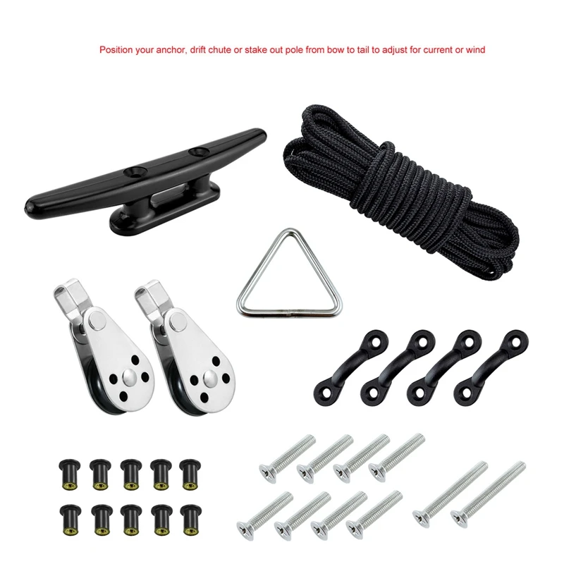 

HOT Anchor Trolley Kit Anchor Car Rope Cleat Pulley Block Rigging Eye Cleats Ring Accessory