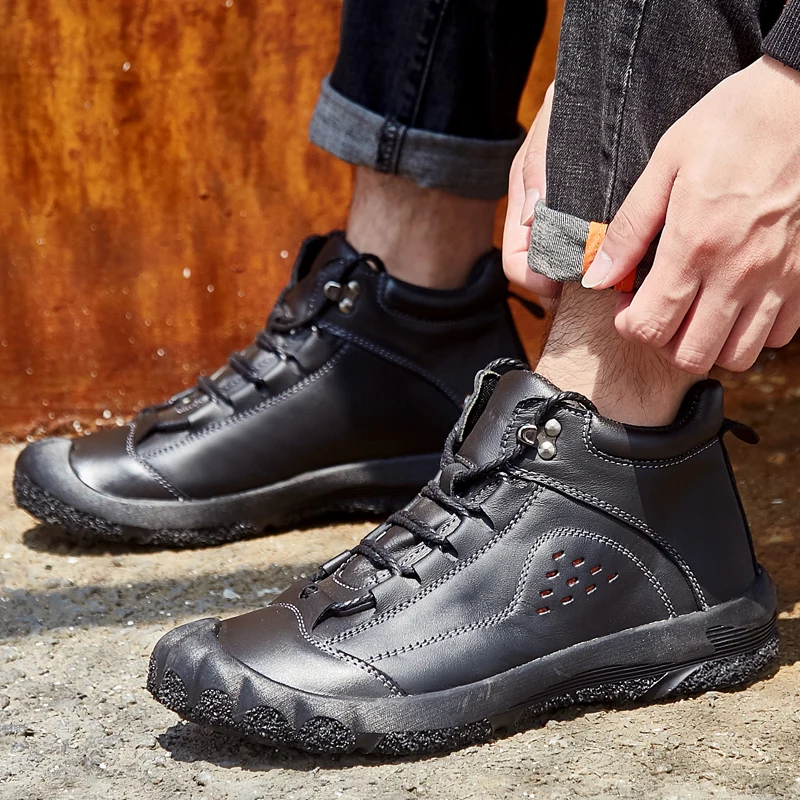 

Men Winter Snow Boots plush Warm genuine Leather Men ankle Boots lace up Outdoor Male Work Shoes Botas Hombre big size 48 n5