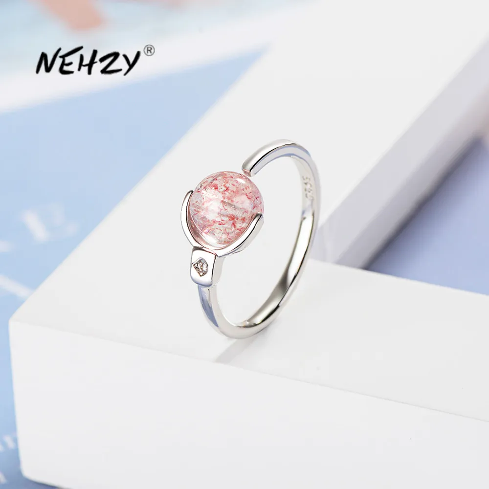

NEHZY S925 Stamp silver new woman fashion jewelry high quality crystal pink agate rotating ball ring adjustable size open ring