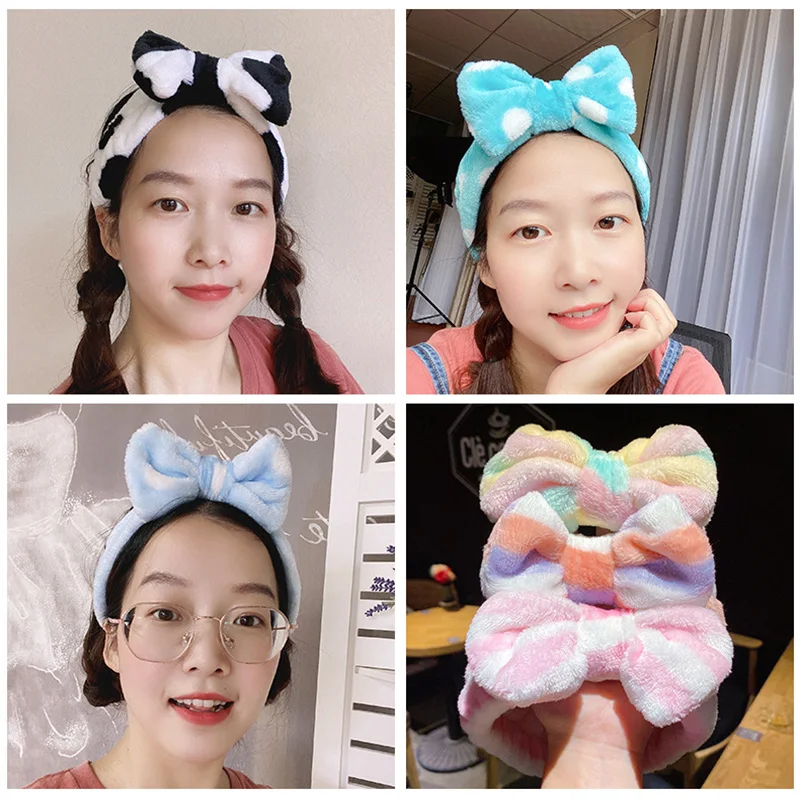 

27 styles Fashion Flannel Soft Bowknot Rabbit Ears Headband Women Girls Turban Cute Holder Hairbands Wash Face Hair Accessories