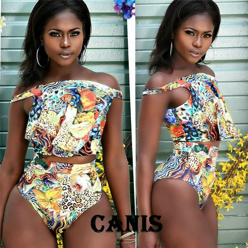 

Комплект бикини с открытыми плечами, женский сексуальный мягкий купальник, женское бикини с принтом, купальник пуш-ап, винтажный купальный ...