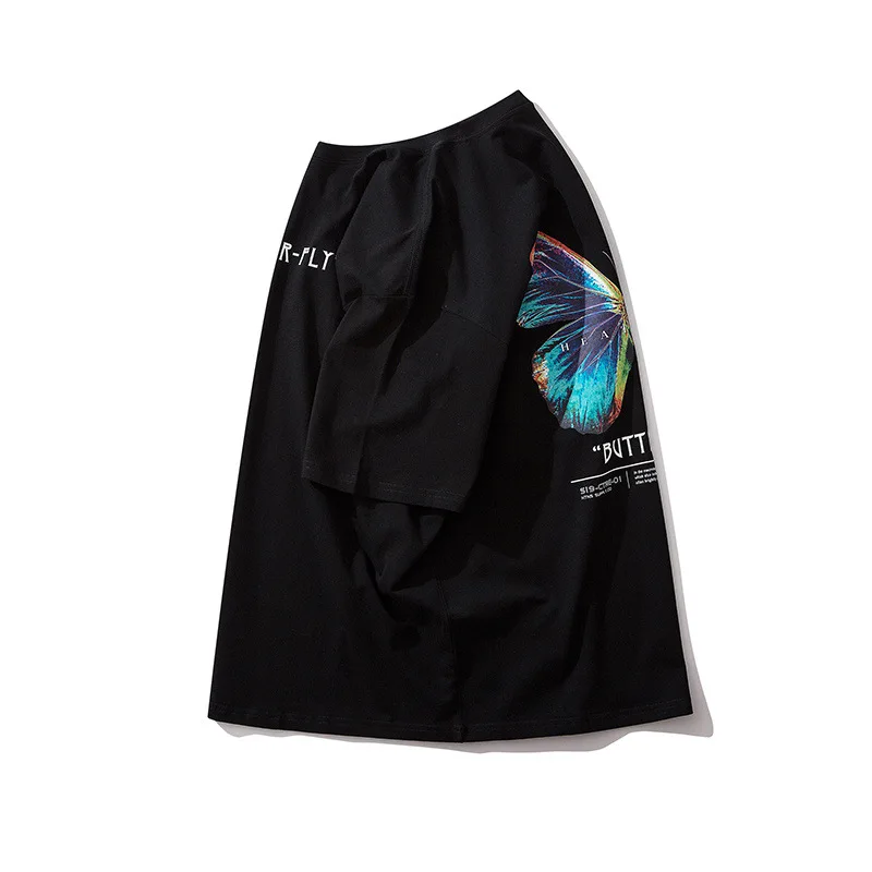 

Men's Short Sleeves 2021 Spring Summer Harajuku High Street Original Hip Hop Loose Butterfly Print T-shirts Men Clothing