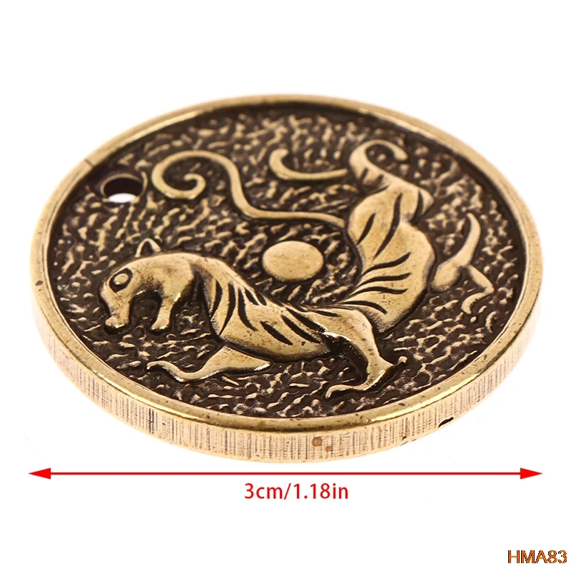 

1X Brass Animal Statue Coin Ornament Tiger Key Necklace Pendant
