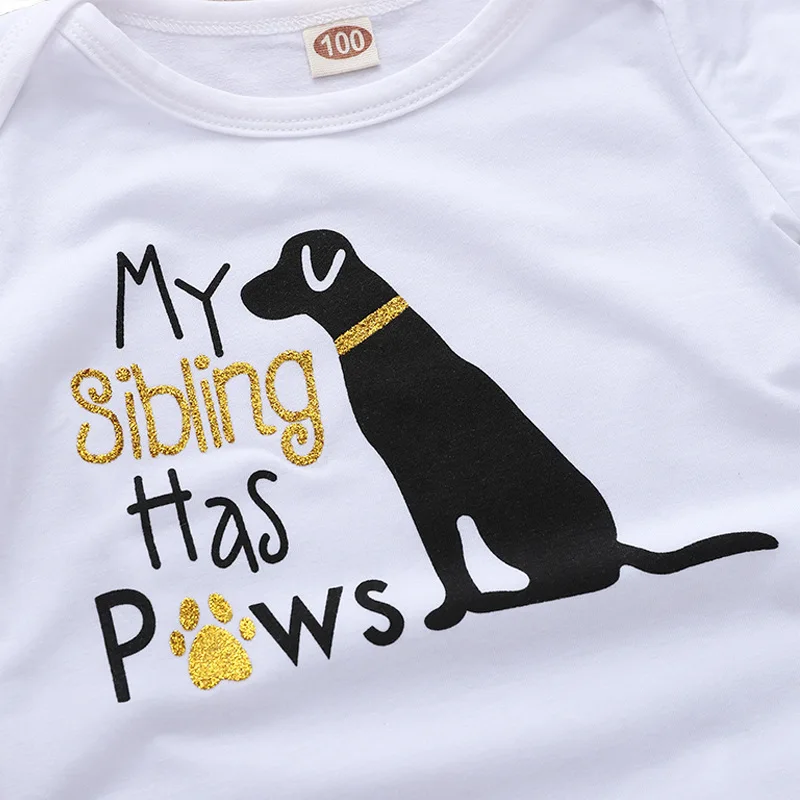 Одежда для новорожденных с надписью My Sibling Have Paws цвет золотой серебряный белый