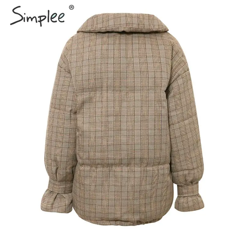 Simplee винтажная теплая клетчатая Женская парка толстая на шнуровке с карманами