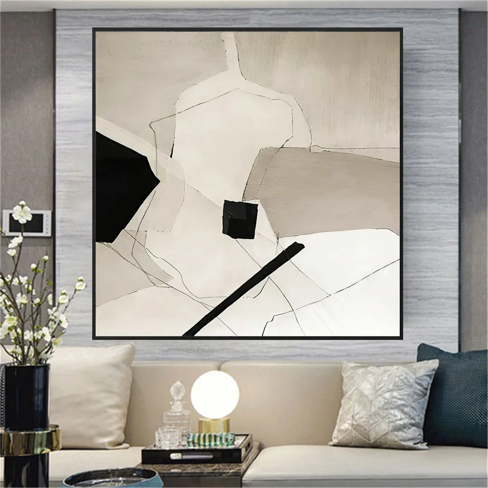 

100%Hand-painted modern oil painting light color outline drawing canvas painting minimalism home decoration living room wall art