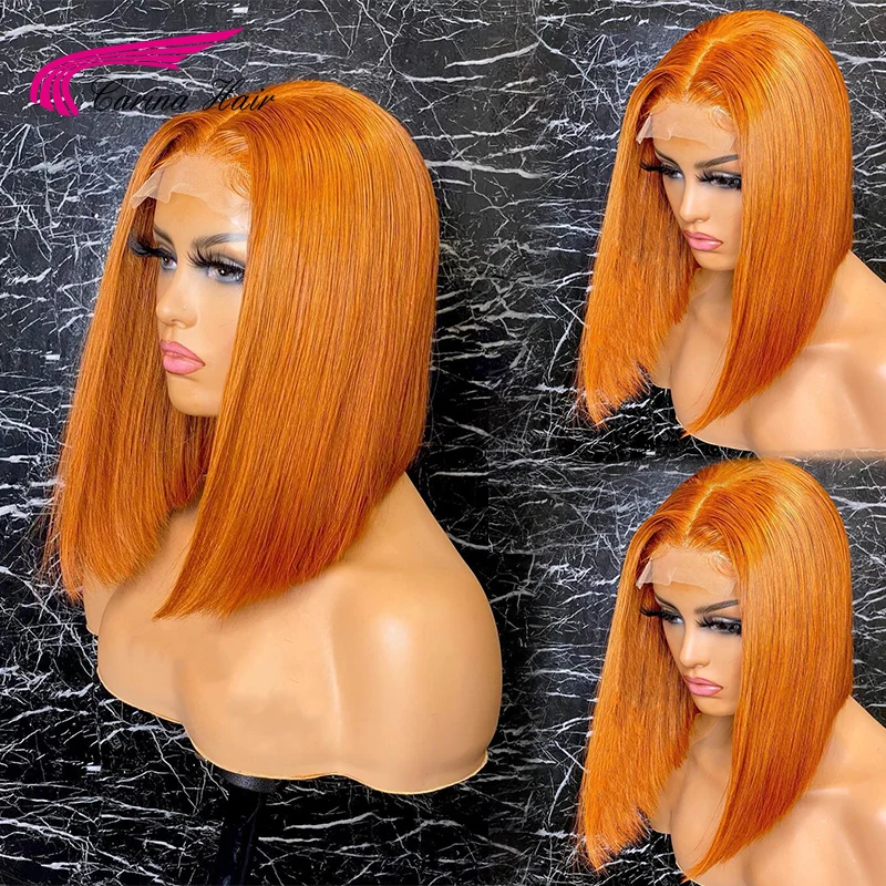 Ginger Colored Cheap Short Bob Straight Lace Part Wigs 150% Brazilian Remy Human Hair Wigs For Women Ginger 13x1 Lace Front Wigs