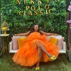 Женское платье с оборками, оранжевое платье из тюля с открытыми плечами, несколько рядов, лето 2020