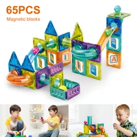 65 pcs magnetic blocks toy 3d construction marble pipeline tile race track for children constructor toys gift toy educational
