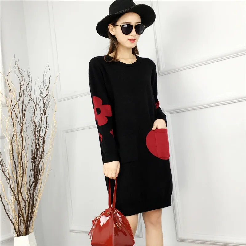 Женское трикотажное платье-пуловер Элегантное платье с круглым вырезом и