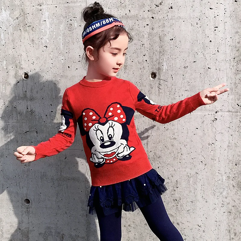 Трикотажный свитер для девочек с героями мультфильмов Диснея Минни Осень зима 2019