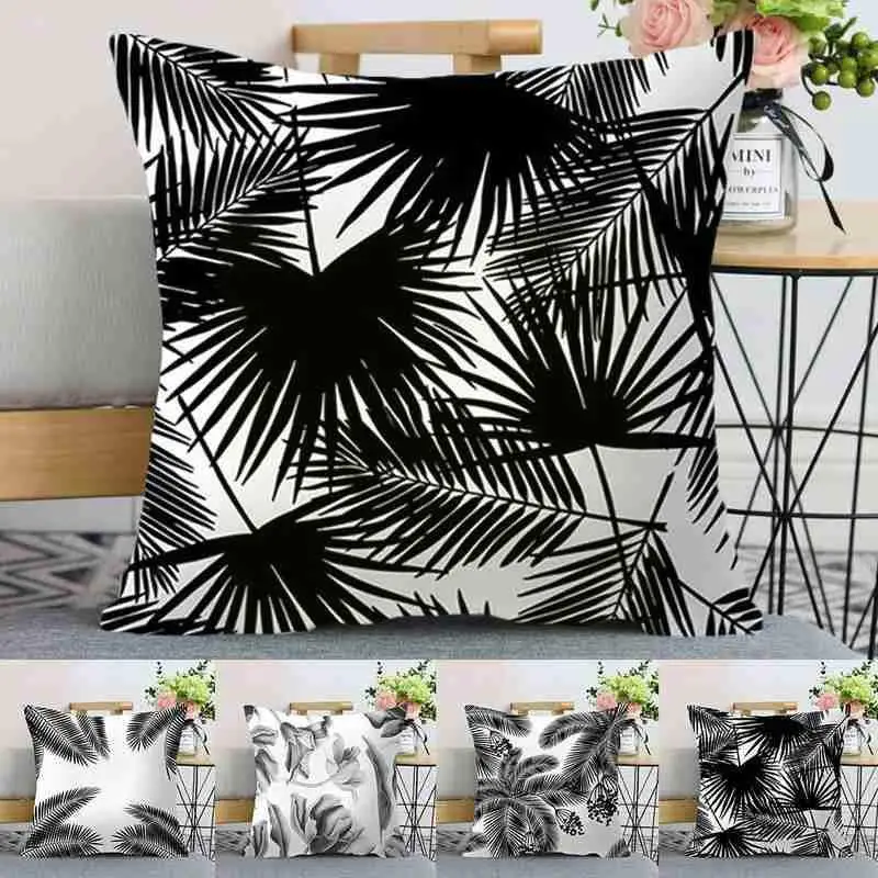 

Nordic Decoration Home Tropical Decoration Cushion Pillow White Throw Pillowcase Leaves For Home 45 Black Decor Plant Cover