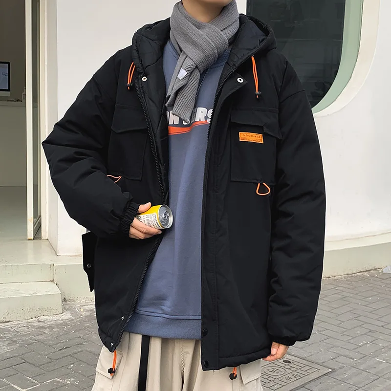 Men's Ins Loose Hooded Tooling Cotton Clothing Korean Fashion Casual Thick Bread Jacket Winter Coat Harajuku Men's Clothing