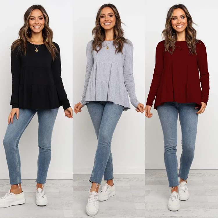 

Fashion Ruffles Blouse Women Casual Solid Pullover Shirt 2019 New Autumn Long Sleeve Tops Shirt Women Clothes Streetwear