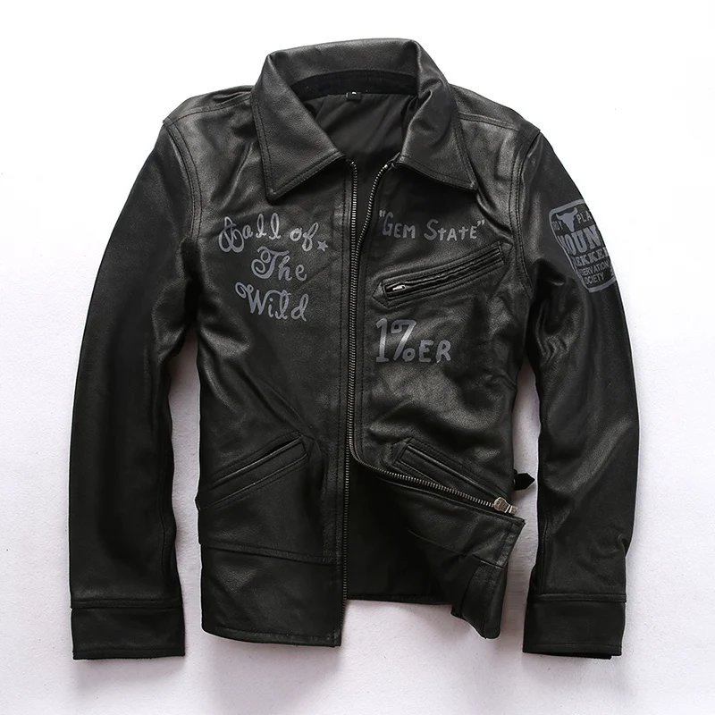 

Free Shipping 2020 Autumn Winter Genuine Jackets Men's High Quality Cow Leather Black Warm Coat Vintage Motor Jacket