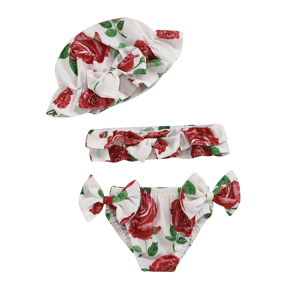 Летние милые Гофрированные Топы для маленьких девочек шапка купальник с бантом