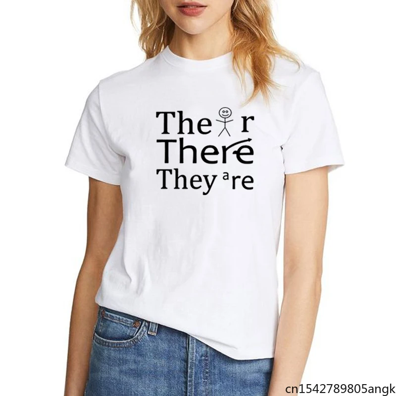 

There They're Printed Femme Summer Short Sleeve O-neck T Shirts for Women Loose Black White