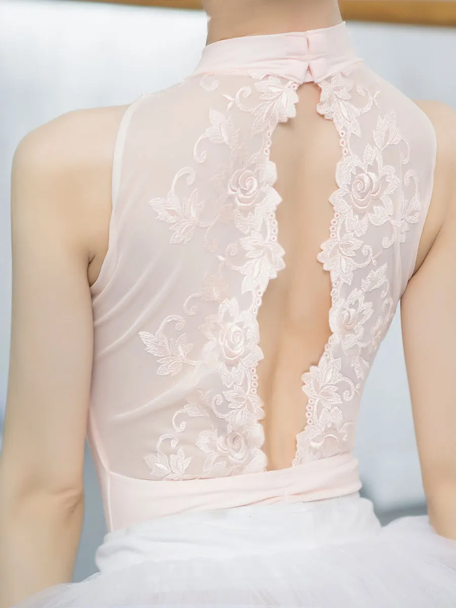 Кружевное боди с воротником стойкой и вышивкой балетная одежда балетные трико