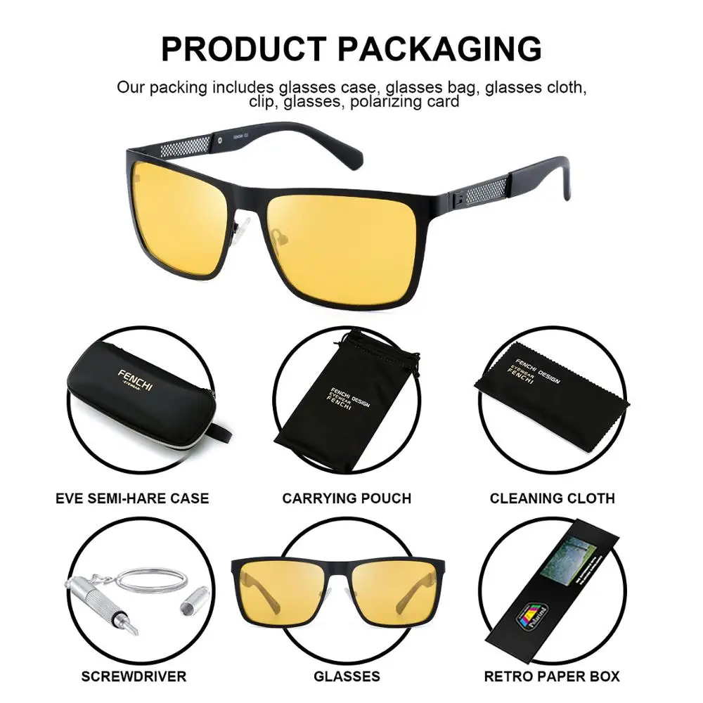 Мужские очки ночного видения FENCHI поляризационные антибликовые линзы желтые