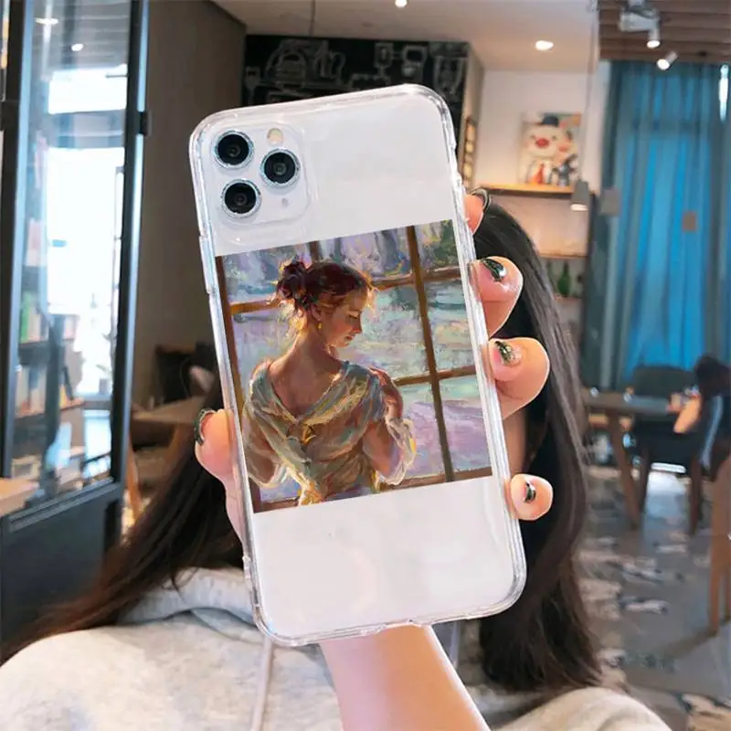 

oil painting beautiful fashion art Phone Case Transparent for iPhone 6 7 8 11 12 s mini pro X XS XR MAX Plus cover funda shell