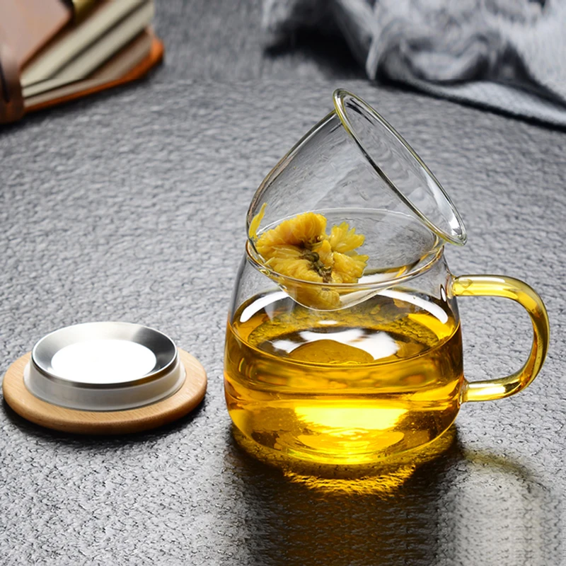 350 мл фильтр для чашки чая Стекло с бамбуковой и деревянной крышкой японский