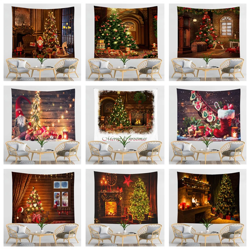 

Wall Hanging Tapestry Gorgeous Christmas Tree Fireplace Stockings Gifts Tapestry for Bedroom Living Room Dorm