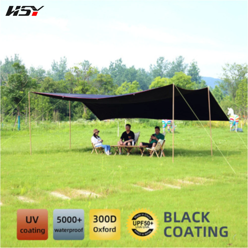 

Black 6x4.4m Ultralight Tarp Outdoor Camping Survival Sun Shelter Shade Awning Silver Coating Pergola Waterproof Beach Tent