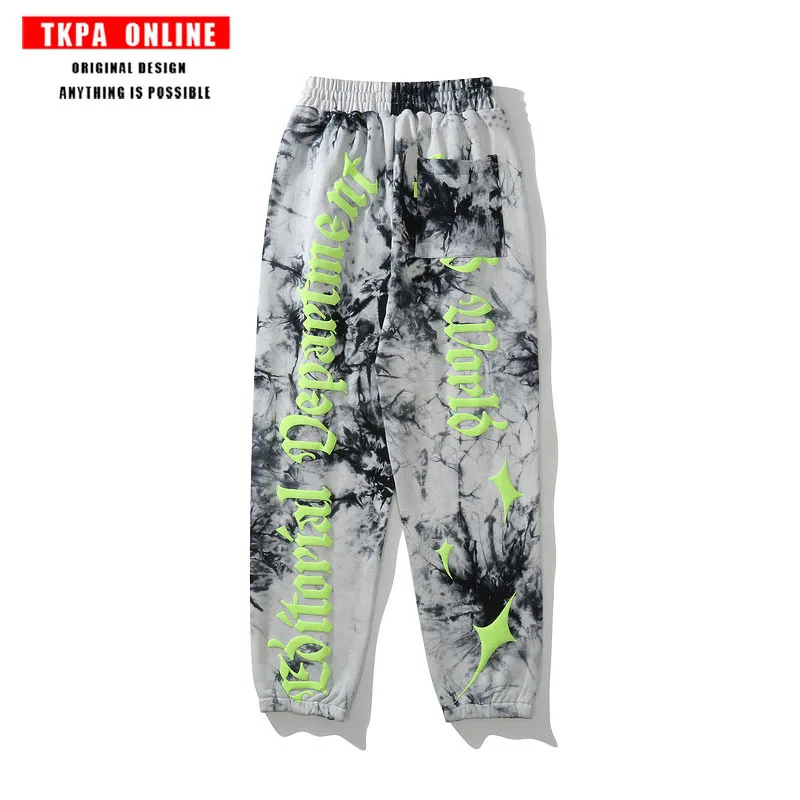 

2021 High Street Sports Pants Men's Fashion Tie-Dyed Harajuku Style Loose Straight Wide Leg Casual Drawstring Sweatpants