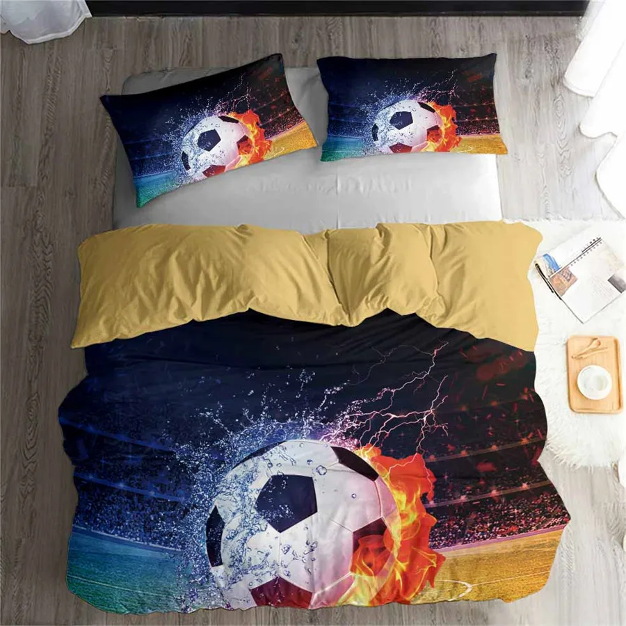 

HELENGILI 3D Bedding Set Football Print Duvet Cover Set Lifelike Bedclothes with Pillowcase Bed Set Home Textiles #ZQ-29