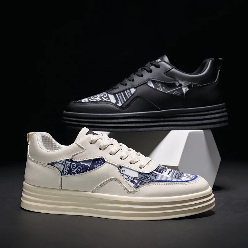 

Men Casual Shoe Sneakers Men's Leather Lace-up Shoes Zapatos Hombre Printed Waterproof Footwear For Men Tenis Masculino Adulto