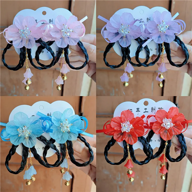 

Chinese style girl's wig braid pair clip accessories Hanfu headdress bowknot fringed hair accessories children's jewelry