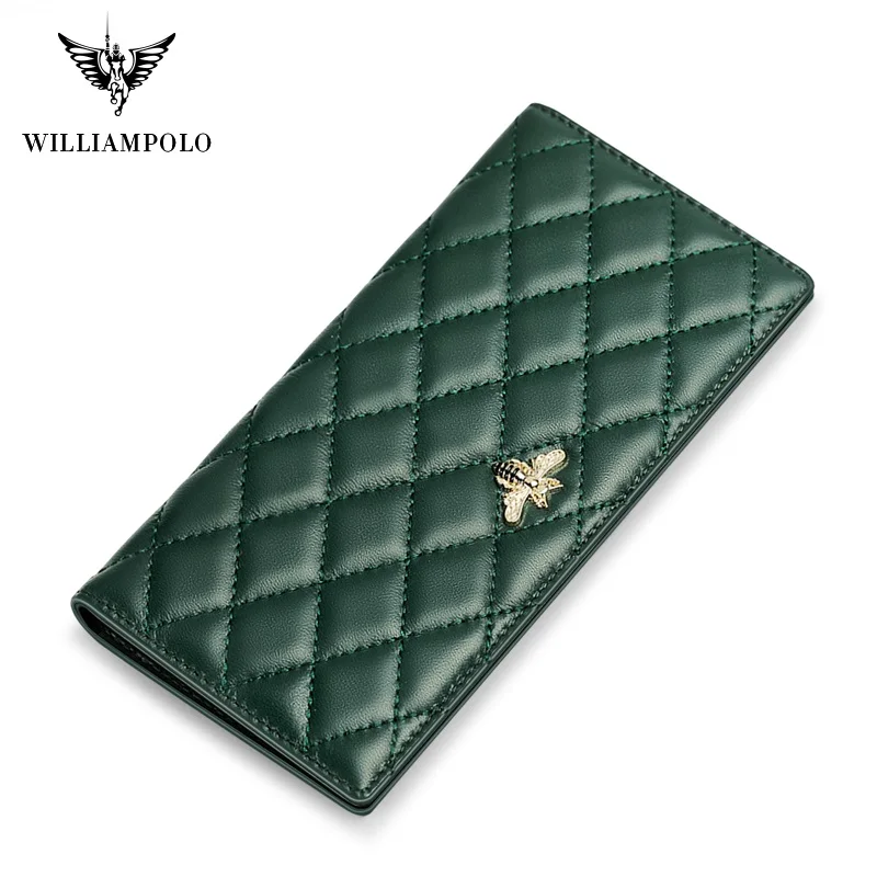 Новый длинный женский кошелек WilliamPolo ультратонкий бумажник из натуральной кожи с