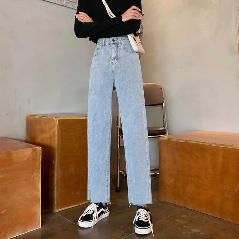 

Light Color High Waist Jeans Women's Spring And Autumn 2020 New Loose Straight Jeans