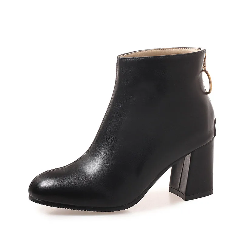 

Autumn Winter Martin Boots Women Elegant Thick Heel Female Ankle Boots Back Zipper Plush Warm Women's Shoes XKD2030