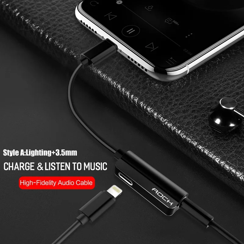 ROCK для Lightning до 3,5 мм аудио адаптер, разъём для зарядки конвертер для iPhone 7 8 X Кабель разветвитель освещения для освещения OTG