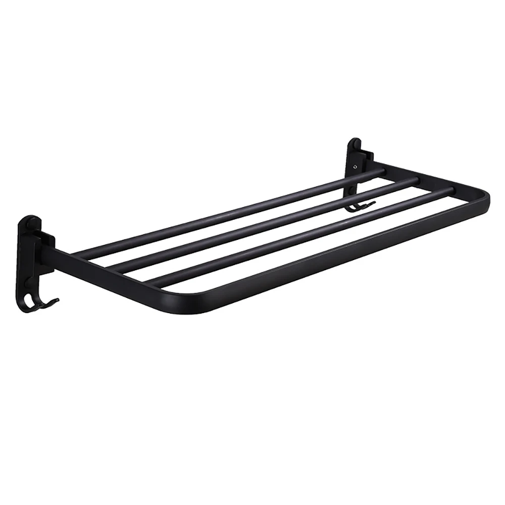 

Punch-Free Bathroom Accessories Silver Towel Holder Wall Hanging Shower Rack Folding Hook Storage Hanger