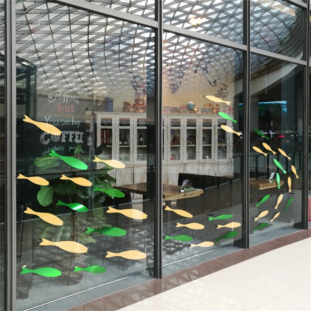 Creative Ocean Fish Group Poster Mall Shop Wall Glass Door Fishes Sticker Personality Window Living Room Decoration | Дом и сад