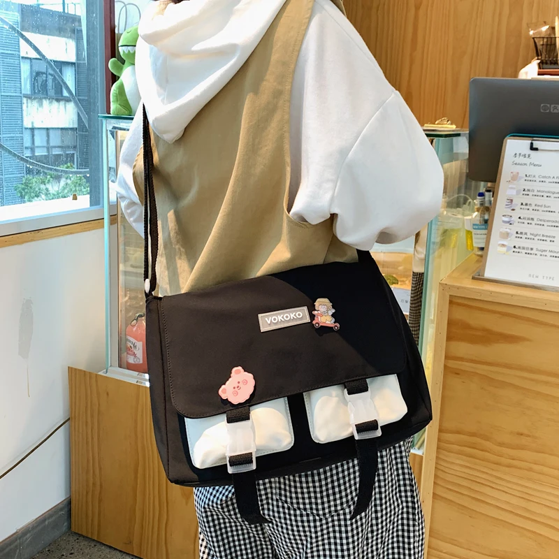 

Panelled Women Shoulder Bag 2020 Japanese Cute Girl Crossbody Bag Large Capacity Student Class Bags Luxury Ladies Bookbag New