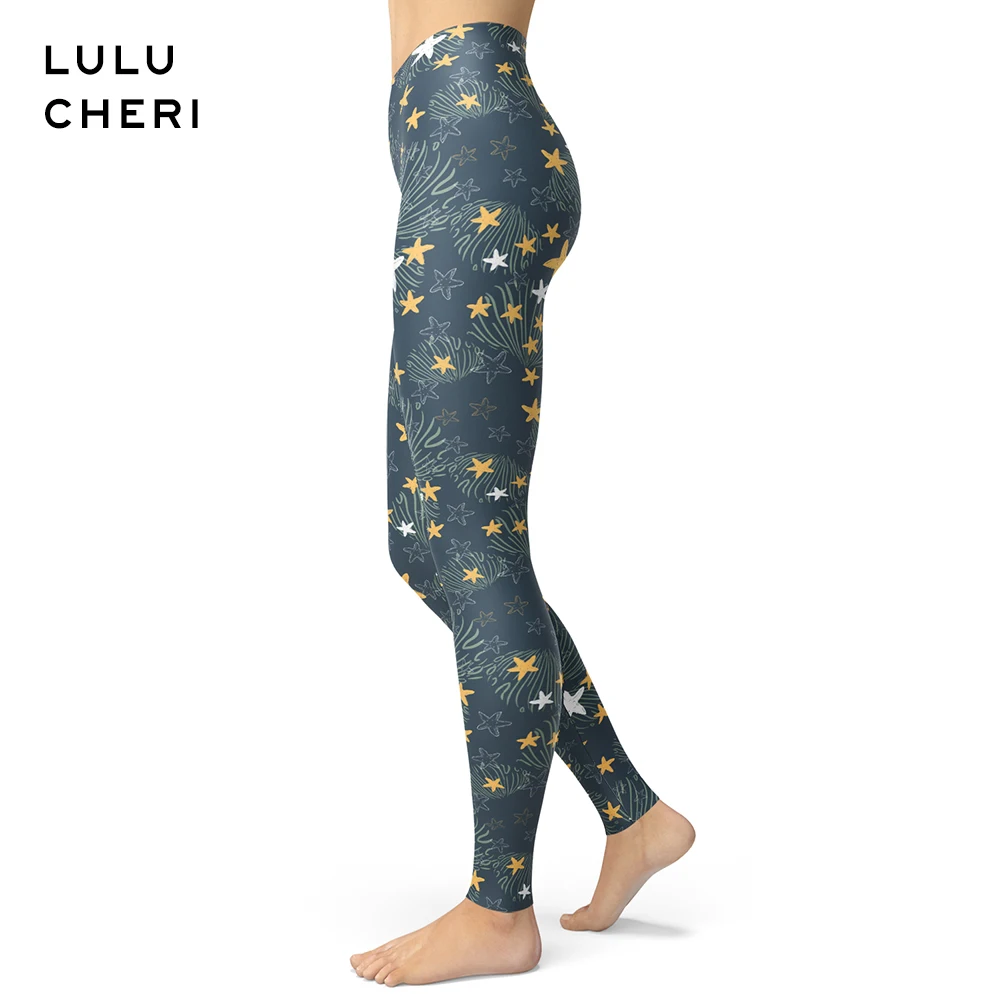 Женские леггинсы с принтом Морская жизнь синие пикантные мягкие облегающие