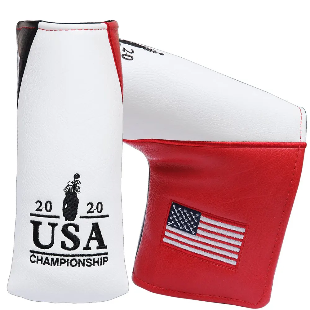 

2020 USA Design Embroidery Premium Leather Golf Head Covers for Blade NEWPORT Putters Magnetic Closure