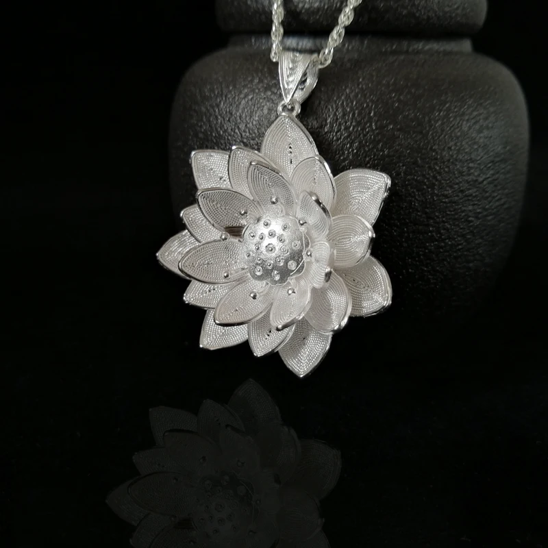 Ожерелье с подвеской в виде цветка лотоса из стерлингового серебра 999 пробы