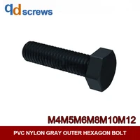 pvc m4m5m6m8m10m12 nylon outer hexagon bolt gray plastic corrosion resistant bolts din933 gb5783 iso 4017 jis b 1180 4