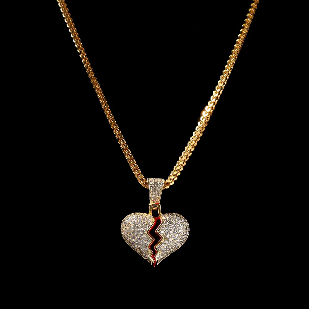 Фото Форма разбития сердца Iced Out Bling Bling латунный кулон и ожерелье Mirco Pave зубец установка для мужчин ювелирные изделия в стиле хип-хоп BP024 №5