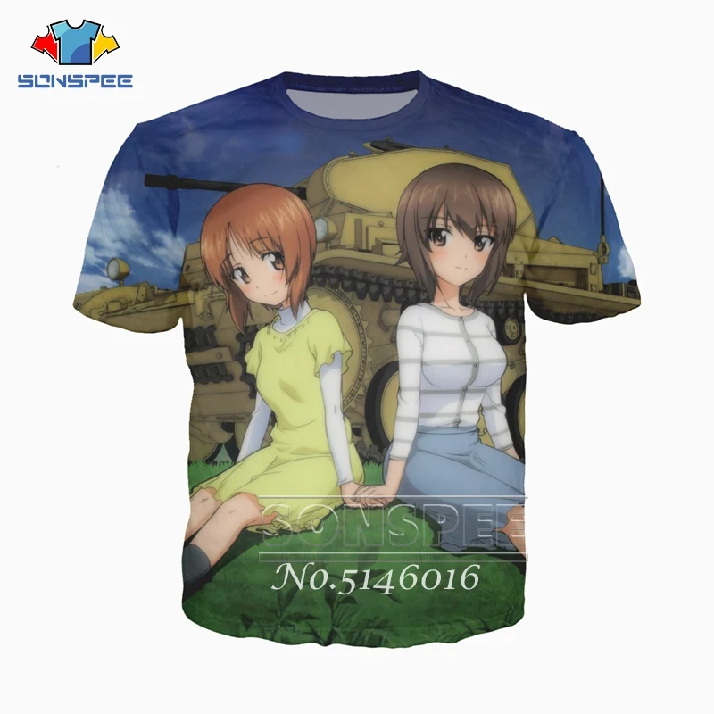 SONSPEE Summer Unisex Fashion Casual Short Sleeve Men Street wear Clothing GIRLS und PANZER 3D Print Anime Harajuku T-shirt t172 | Мужская