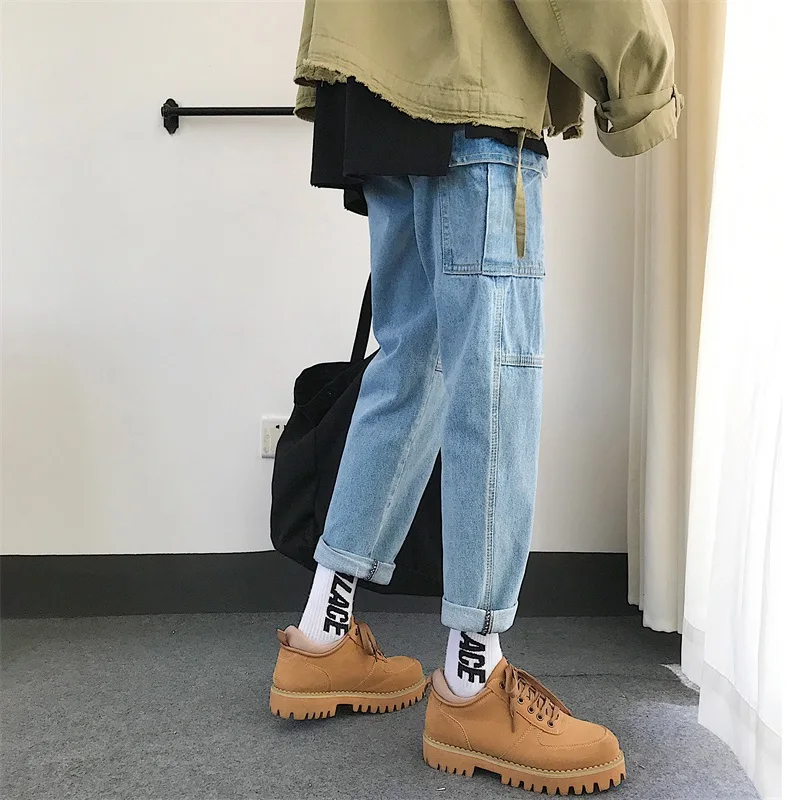 Мужские ковбойские брюки свободные брюки-багги в японском стиле с несколькими