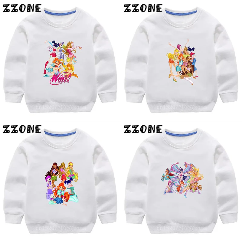 

Новинка, весенне-осенние свитшоты для маленьких девочек, смешные детские толстовки с изображением Феи Винкс-бабочки, детский пуловер, топы, ...